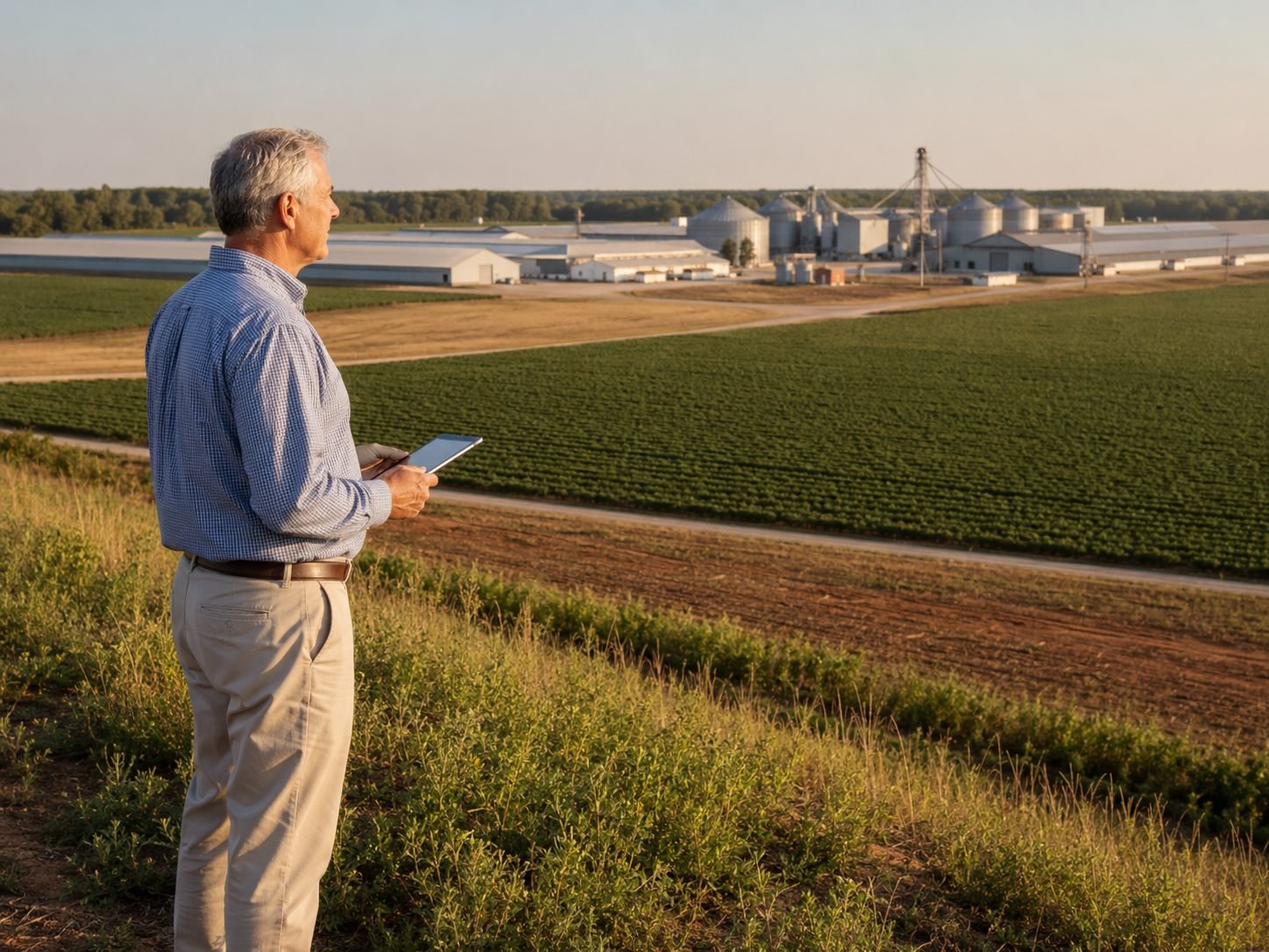 Agricultural valuation professional surveying a large-scale operation